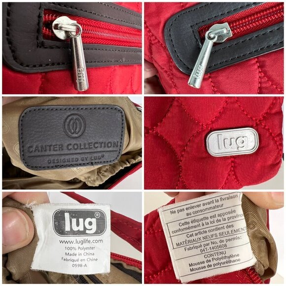 LUG Canter Collection Red Quilted Brown Accent Shoulder Bag Purse - Picture 10 of 11